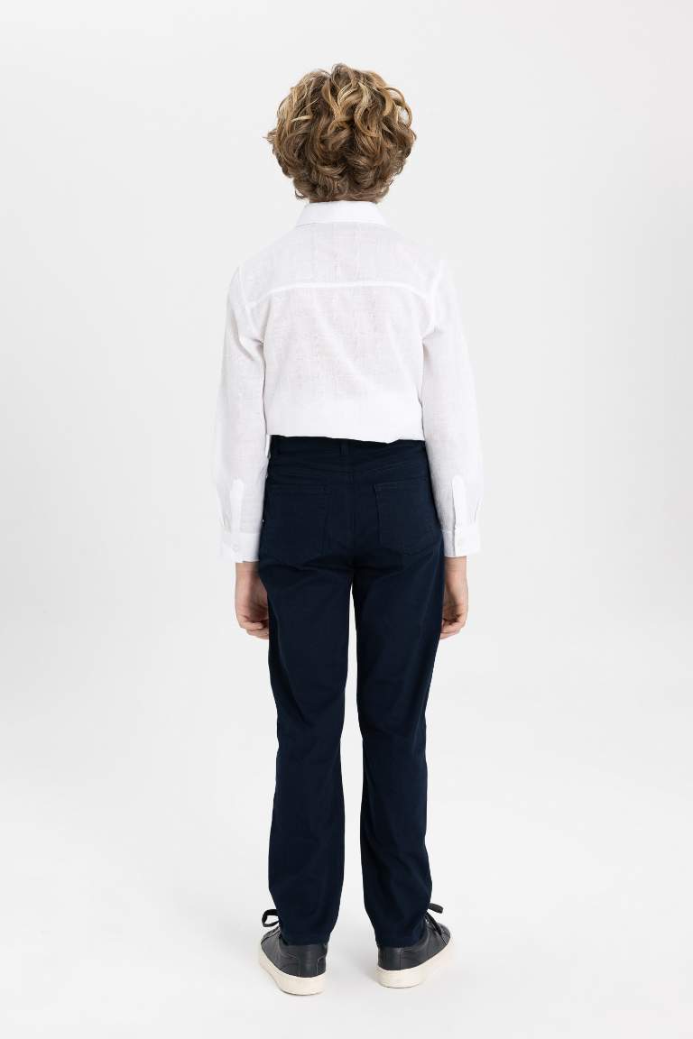 Boy Navy Blue Straight Leg Gabardine Trousers