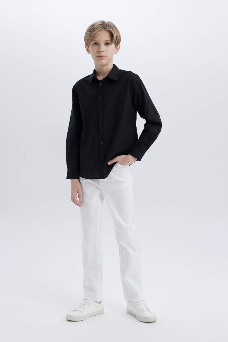 Boy Regular Fit Straight Leg White Gabardine Trousers