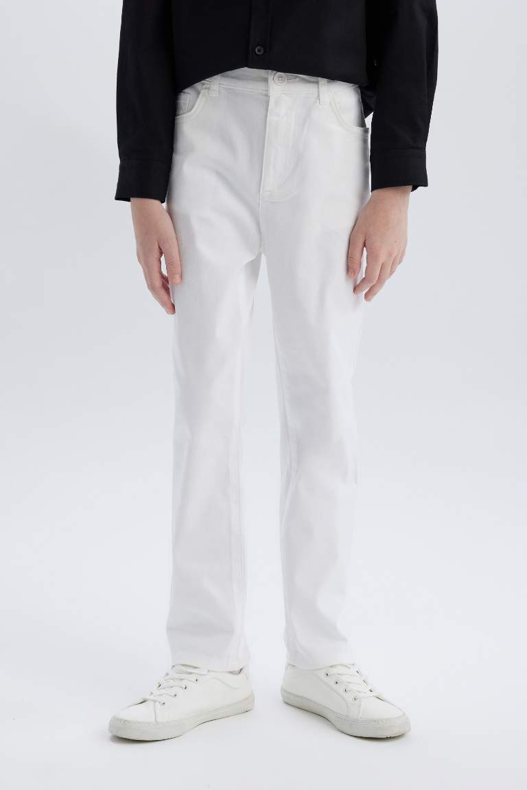 Boy Regular Fit Straight Leg White Gabardine Trousers