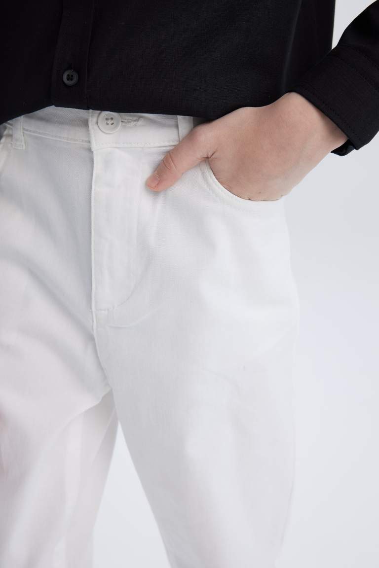 Boy Regular Fit Straight Leg White Gabardine Trousers