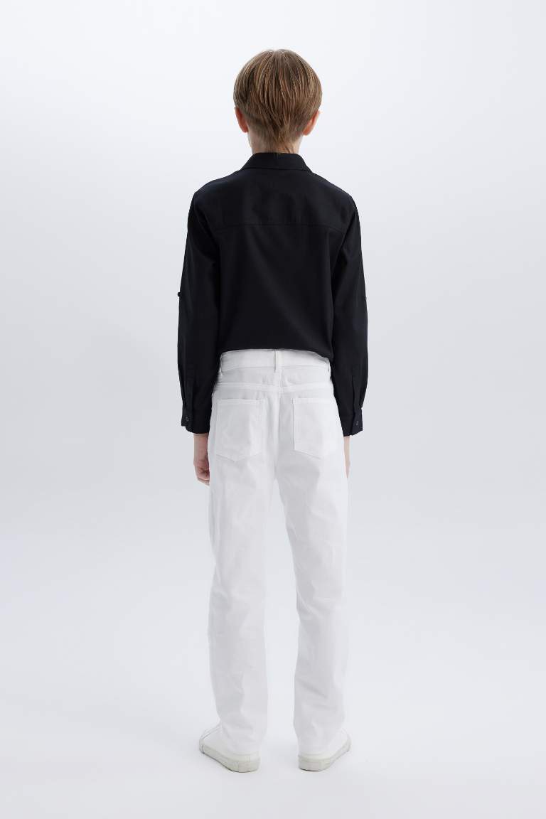 Boy Regular Fit Straight Leg White Gabardine Trousers