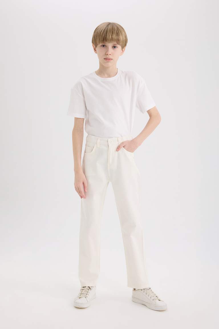 Boy Regular Fit Straight Leg Gabardine Trousers