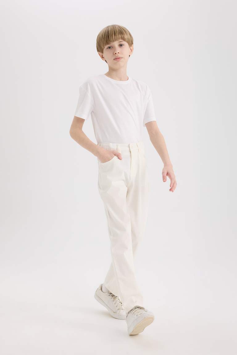 Boy Regular Fit Straight Leg Gabardine Trousers