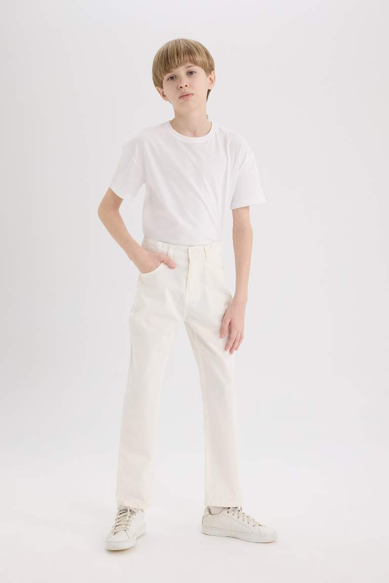 Boy Regular Fit Straight Leg Gabardine Trousers