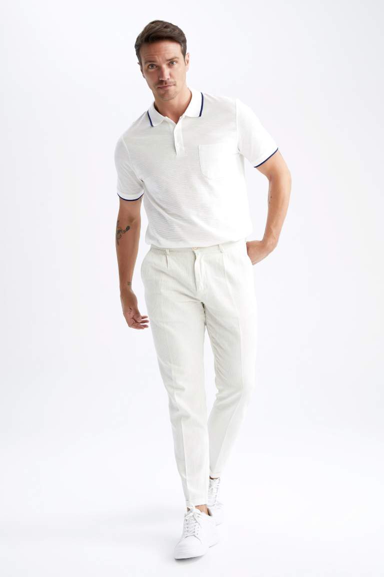 Crop Keten Karışımlı Chino Pantolon