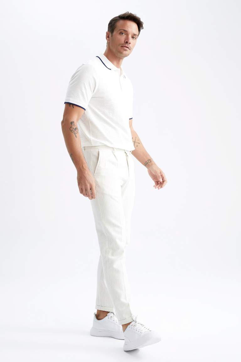 Crop Keten Karışımlı Chino Pantolon