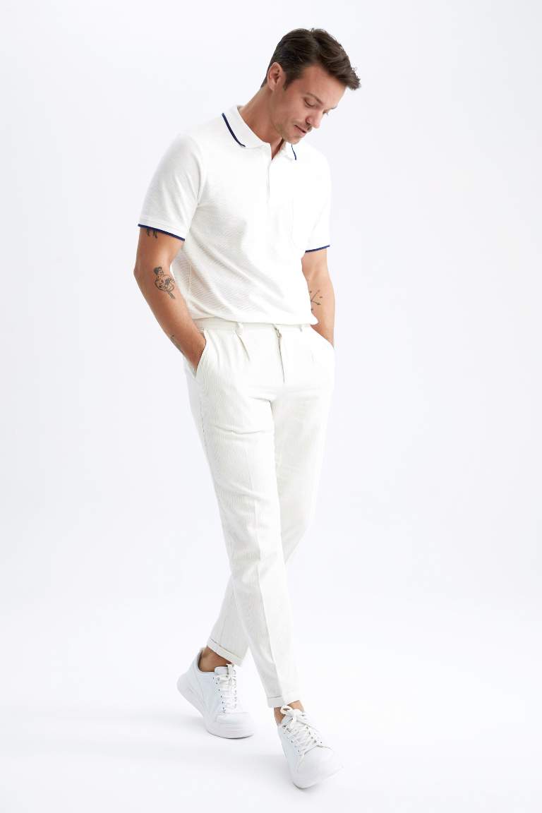 Crop Keten Karışımlı Chino Pantolon