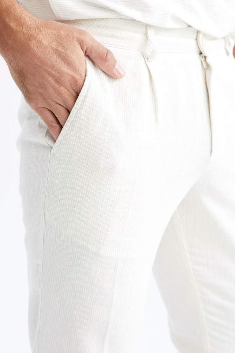 Crop Keten Karışımlı Chino Pantolon