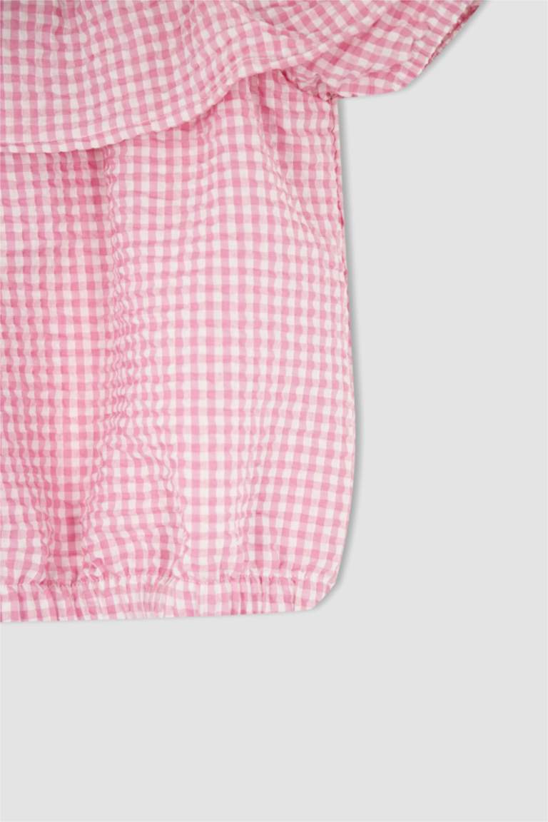 Girl Regular Fit Gingham Strap Blouse Shorts Set