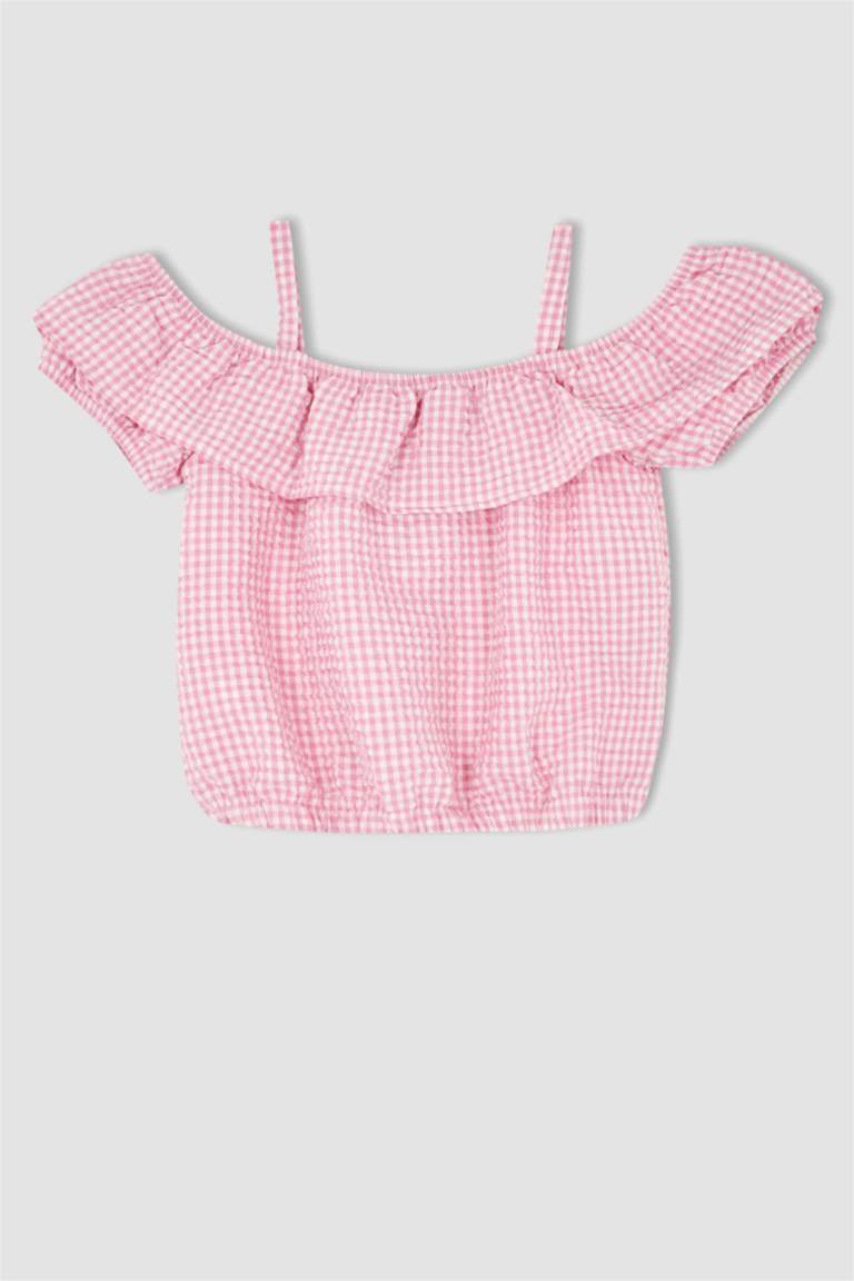 Girl Regular Fit Gingham Strap Blouse Shorts Set
