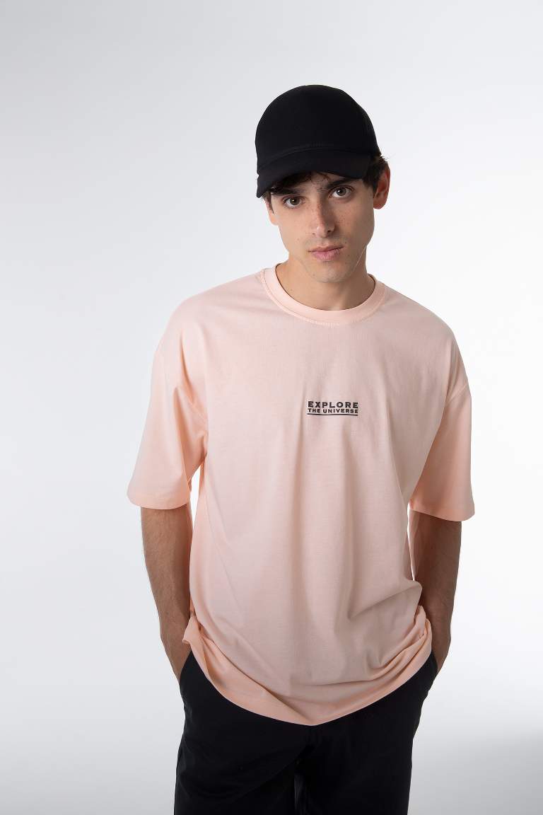 Oversize Fit Bisiklet Yaka Pamuklu Penye Tişört