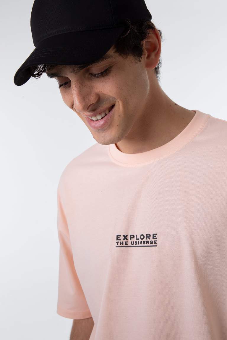 Oversize Fit Bisiklet Yaka Pamuklu Penye Tişört