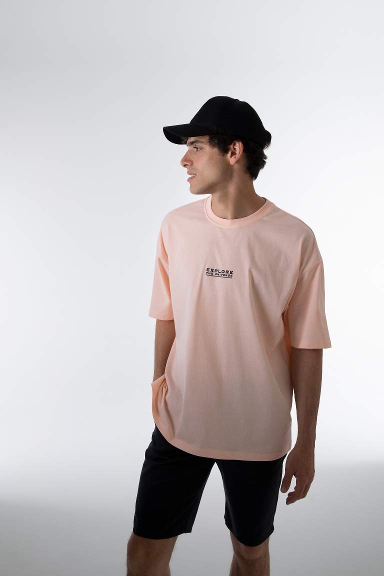 Oversize Fit Bisiklet Yaka Pamuklu Penye Tişört