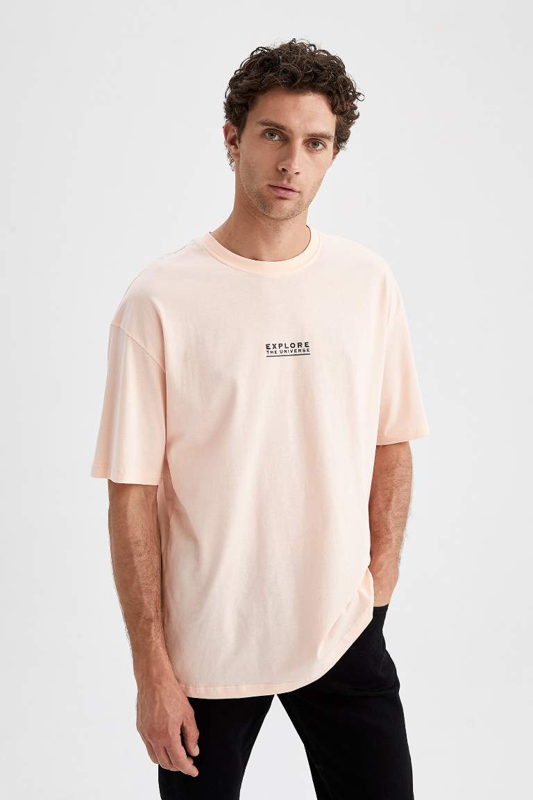 Oversize Fit Bisiklet Yaka Pamuklu Penye Tişört