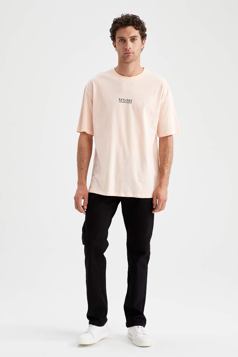 Oversize Fit Bisiklet Yaka Pamuklu Penye Tişört