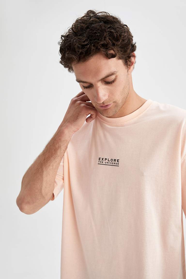 Oversize Fit Bisiklet Yaka Pamuklu Penye Tişört