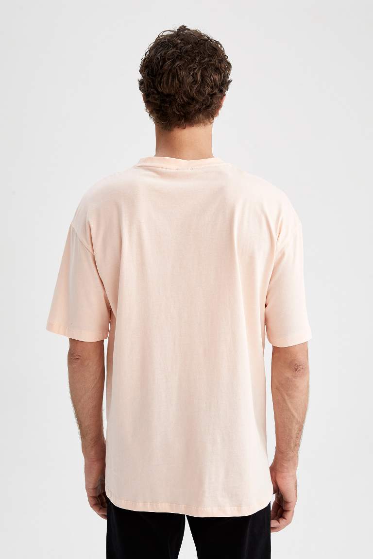 Oversize Fit Bisiklet Yaka Pamuklu Penye Tişört