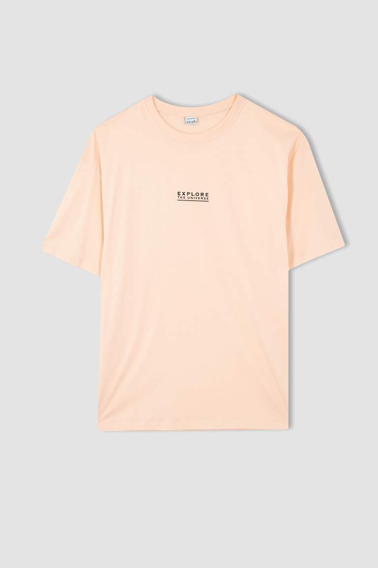 Oversize Fit Bisiklet Yaka Pamuklu Penye Tişört