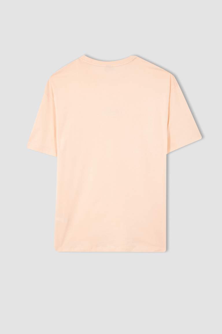 Oversize Fit Bisiklet Yaka Pamuklu Penye Tişört