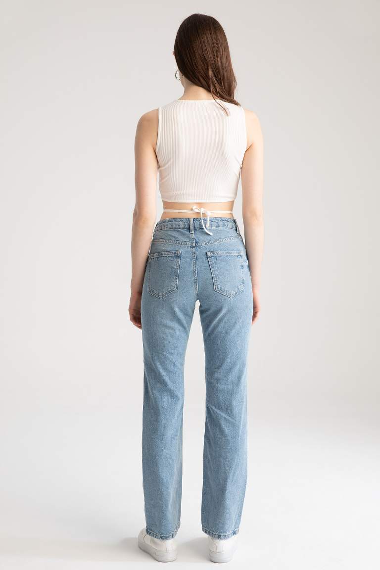 Boyfriend Düşük Bel Yırtık Detaylı Jean %100 Pamuk Pantolon