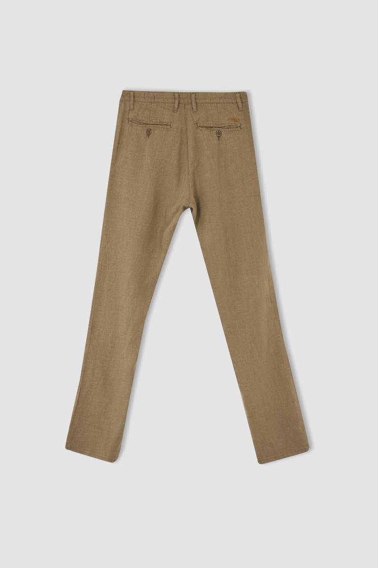 %100 Keten Regular Fit Düz Paça Chino Pantolon