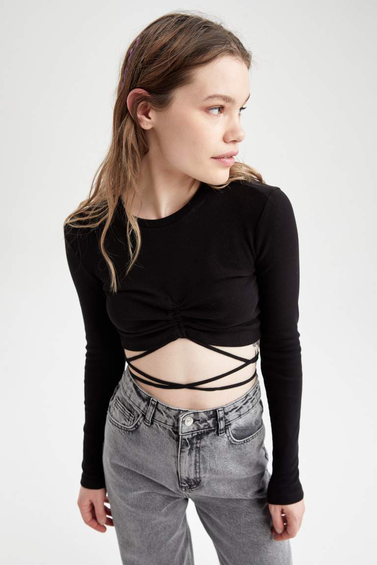 Fitted Long Sleeve Camisole Crop Top