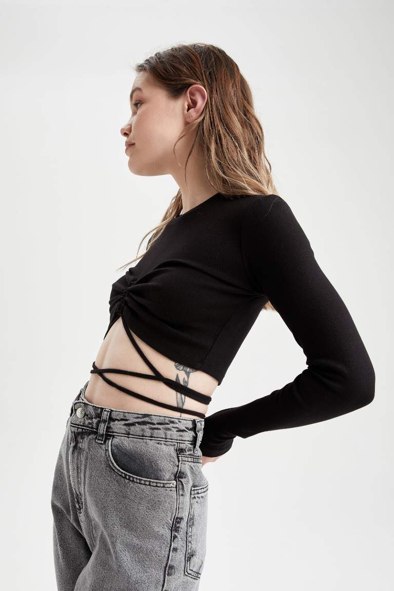 Fitted Long Sleeve Camisole Crop Top