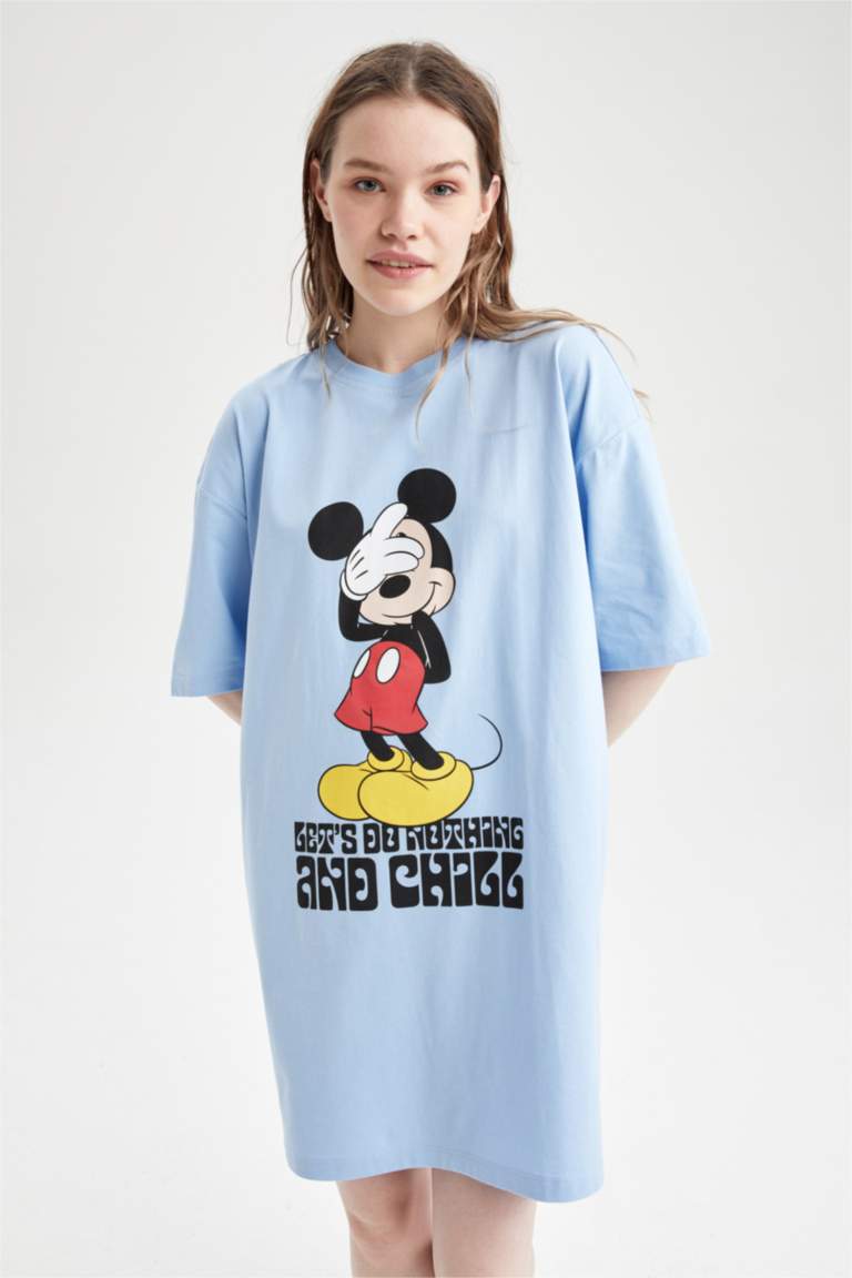 Bleu FEMME Cool Mickey & Minnie Mouse sous licence Mini robe tshirt