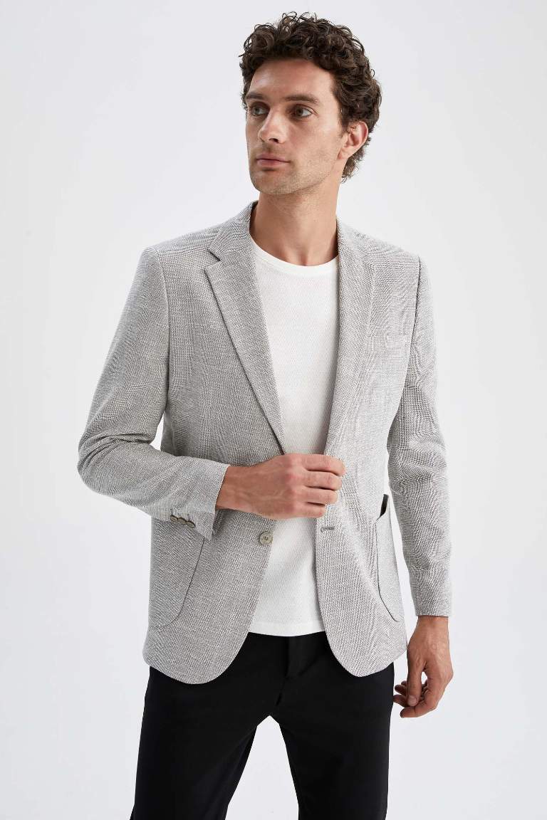 Slim Fit Yarım Astar Blazer Ceket