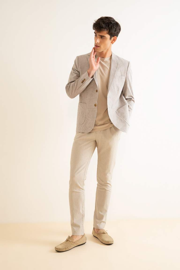 Modern Fit Keten Karışımlı Blazer Ceket