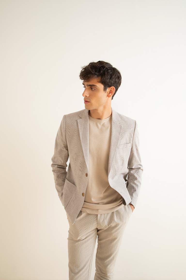Modern Fit Keten Karışımlı Blazer Ceket
