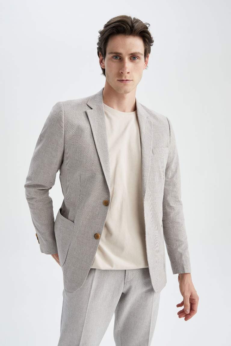Modern Fit Keten Karışımlı Blazer Ceket