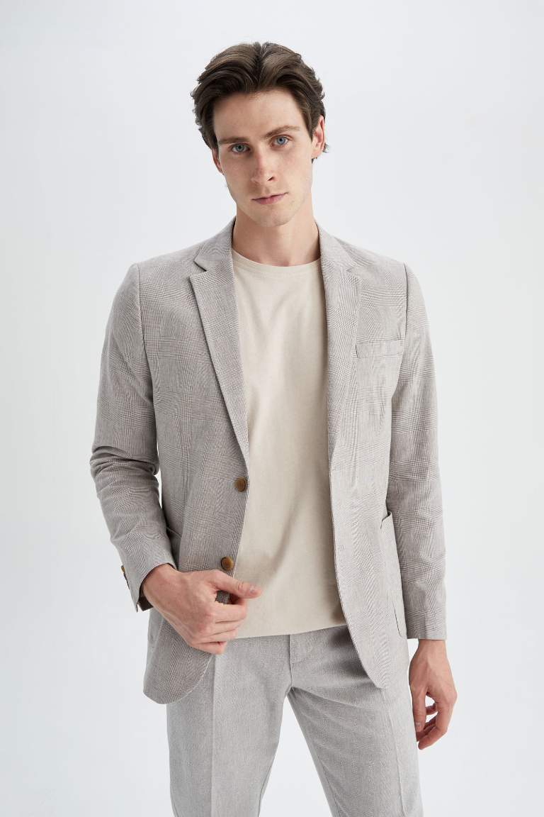Modern Fit Keten Karışımlı Blazer Ceket