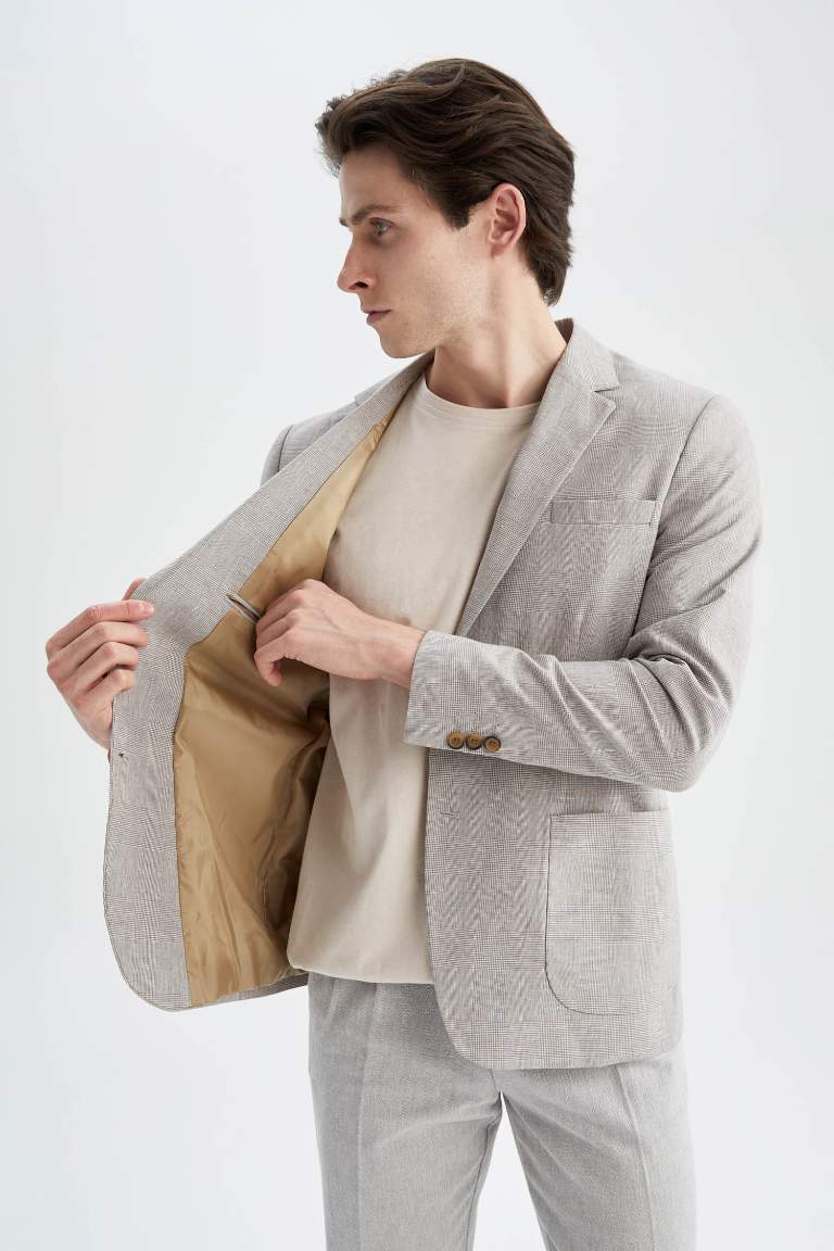 Modern Fit Keten Karışımlı Blazer Ceket