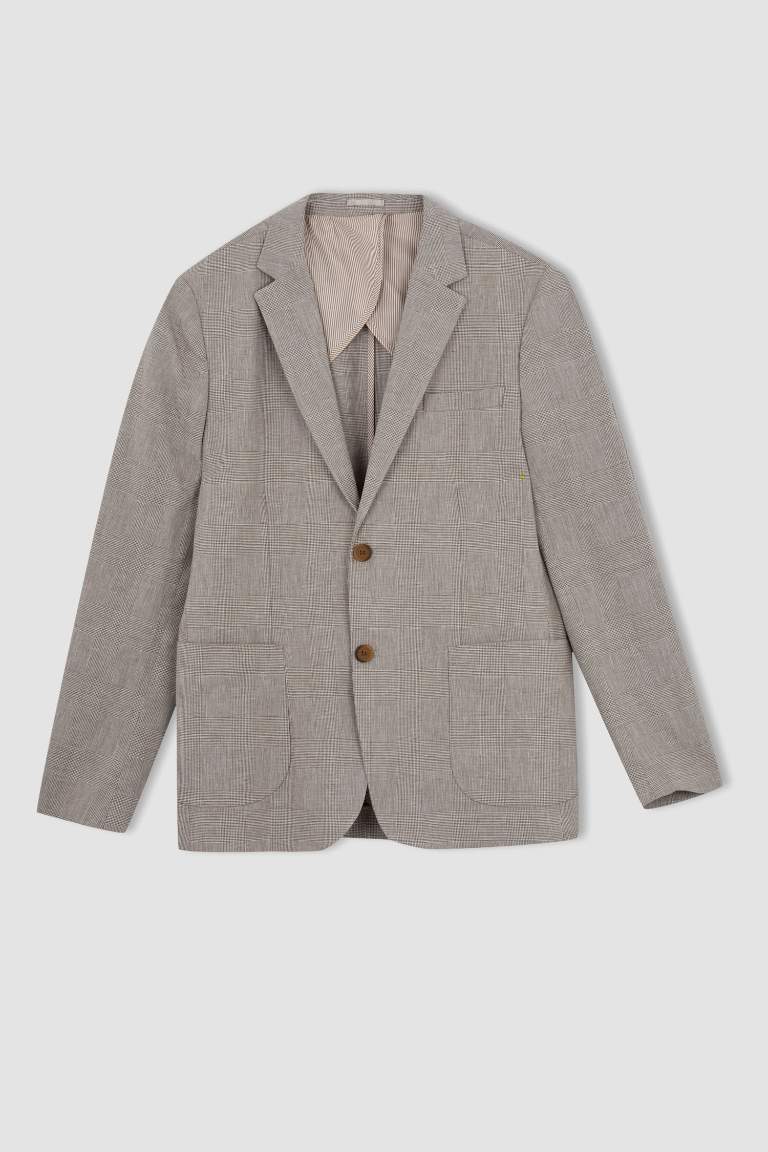 Modern Fit Keten Karışımlı Blazer Ceket