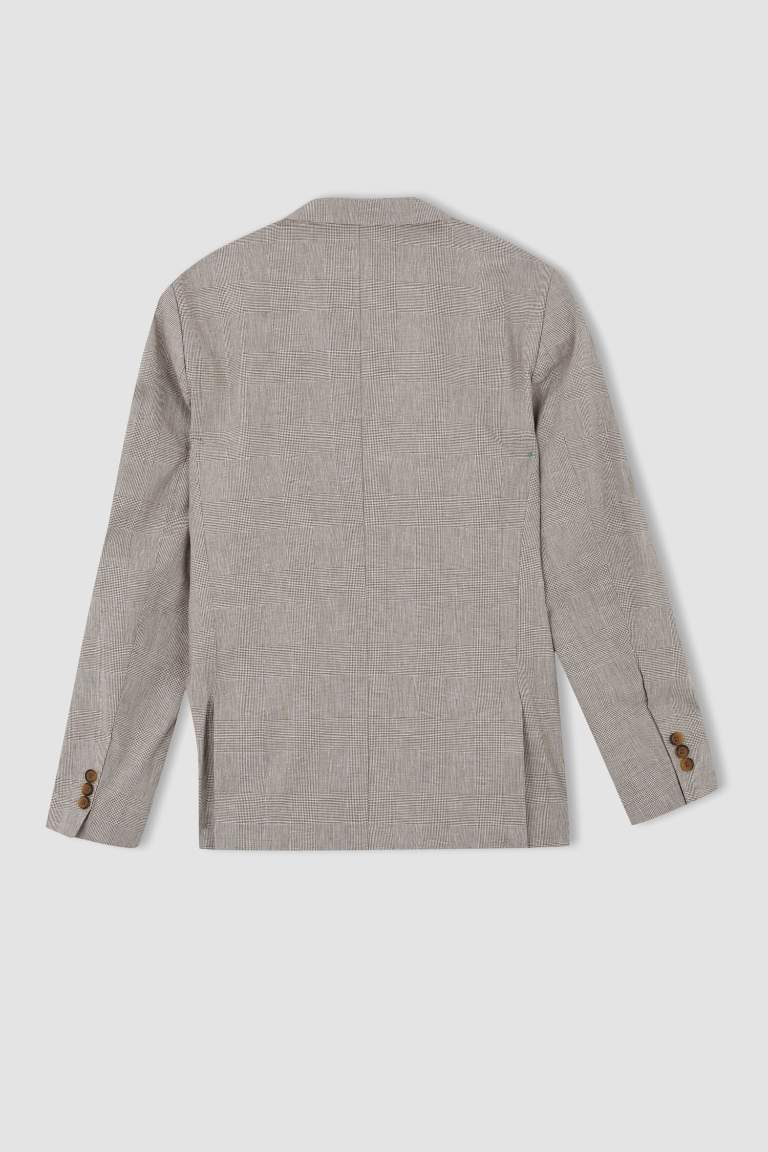 Modern Fit Keten Karışımlı Blazer Ceket