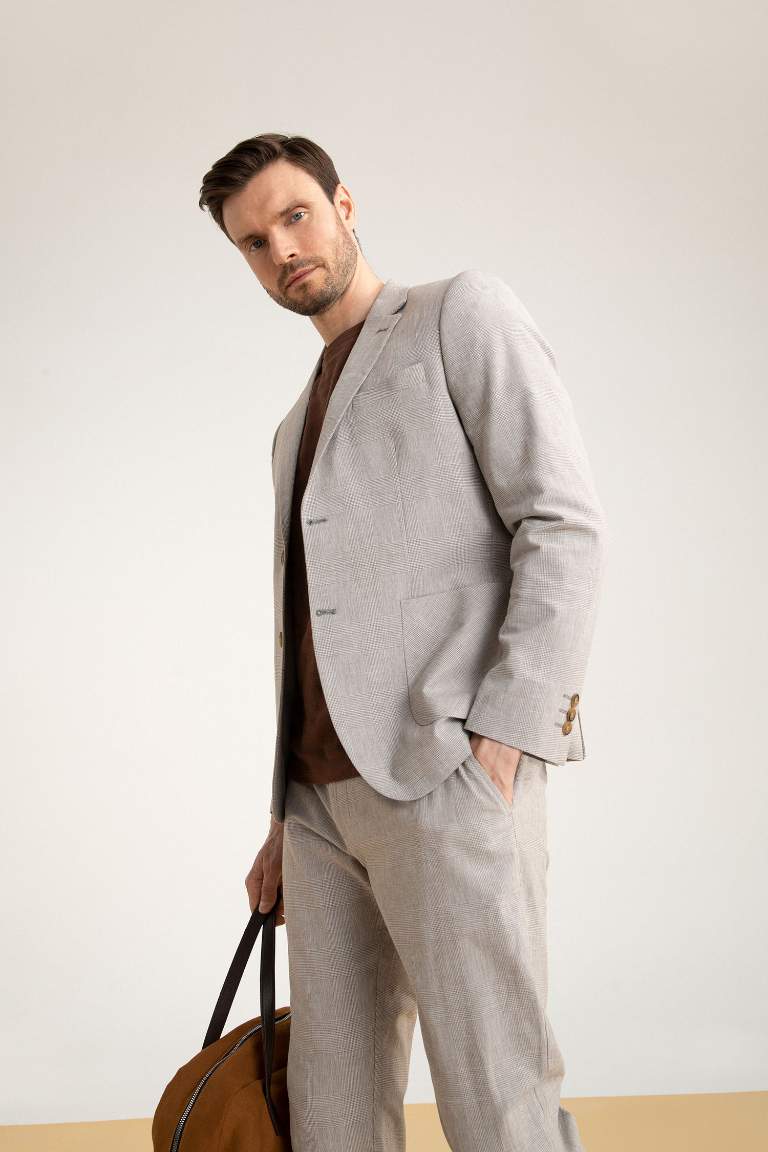 Grey MAN Modern Fit Linen Blend Blazer 2536348 | DeFacto