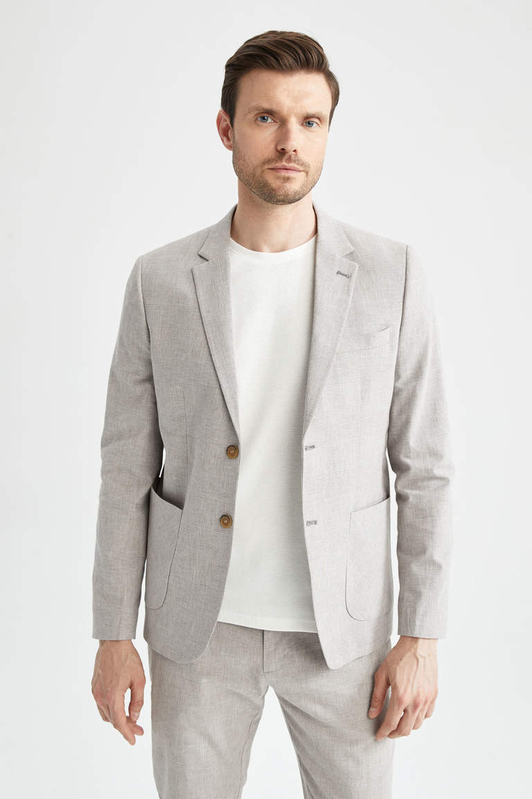 Grey MAN Modern Fit Linen Blend Blazer 2536348 | DeFacto