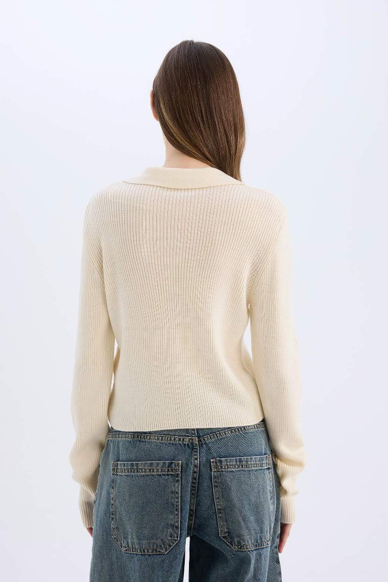 Slim Fit Polo Neck Crop Knit Pullover