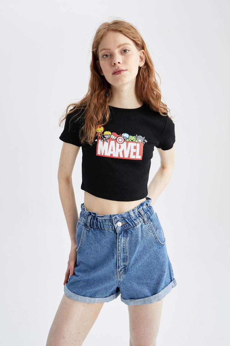 Coool Marvel Slim Fit Bisiklet Yaka Kısa Kollu Crop Tişört