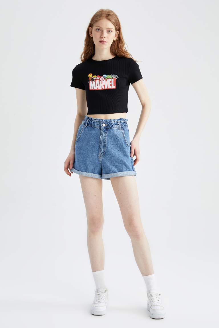 Coool Marvel Slim Fit Bisiklet Yaka Kısa Kollu Crop Tişört