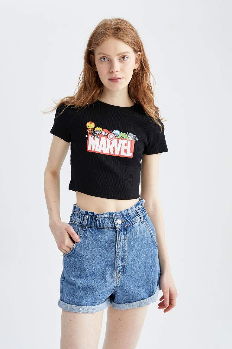 Coool Marvel Slim Fit Bisiklet Yaka Kısa Kollu Crop Tişört