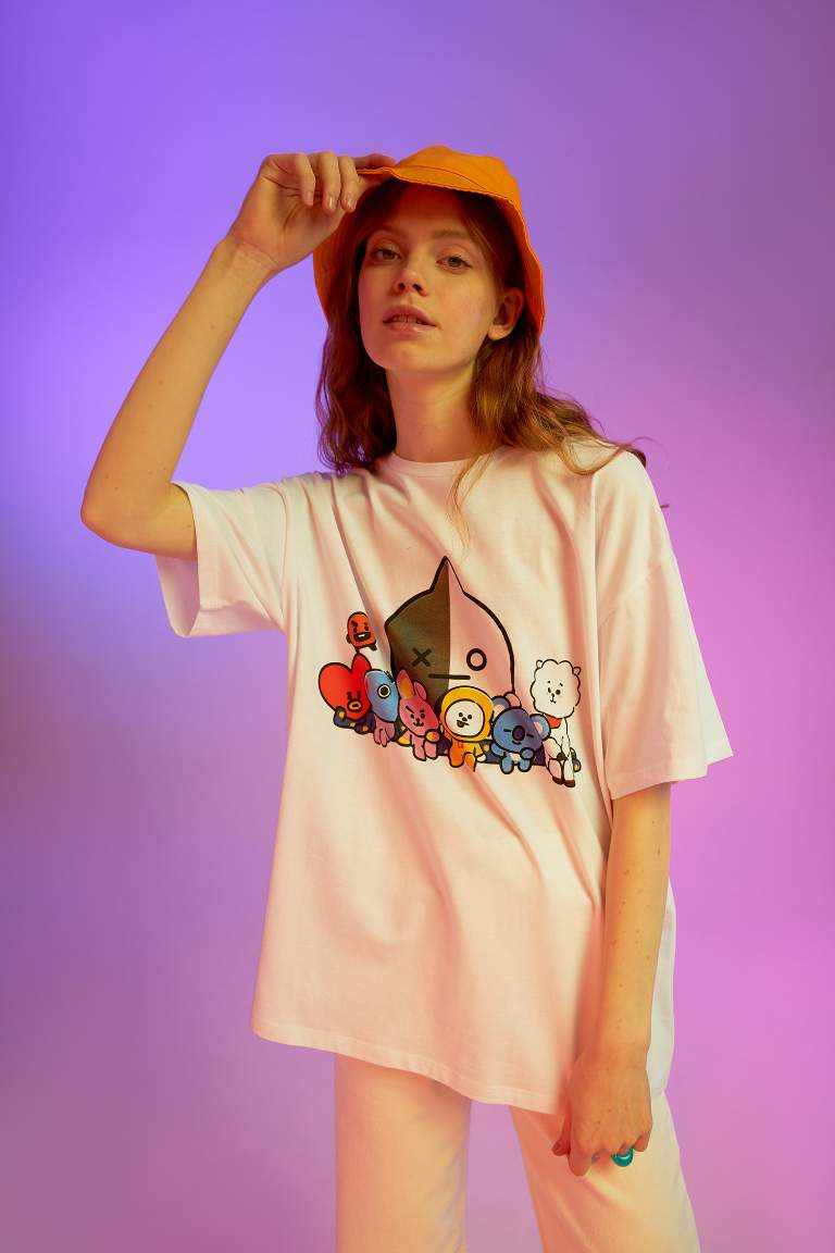 Coool BT21 Oversize Fit Bisiklet Yaka Kısa Kollu %100 Pamuk Tişört