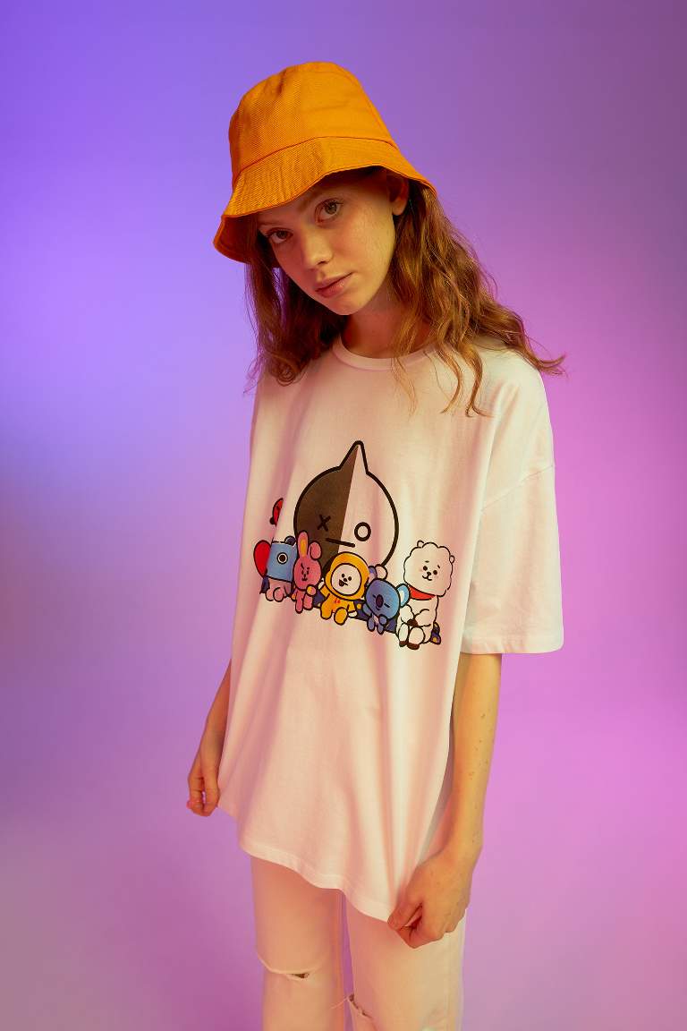 Coool BT21 Oversize Fit Bisiklet Yaka Kısa Kollu %100 Pamuk Tişört