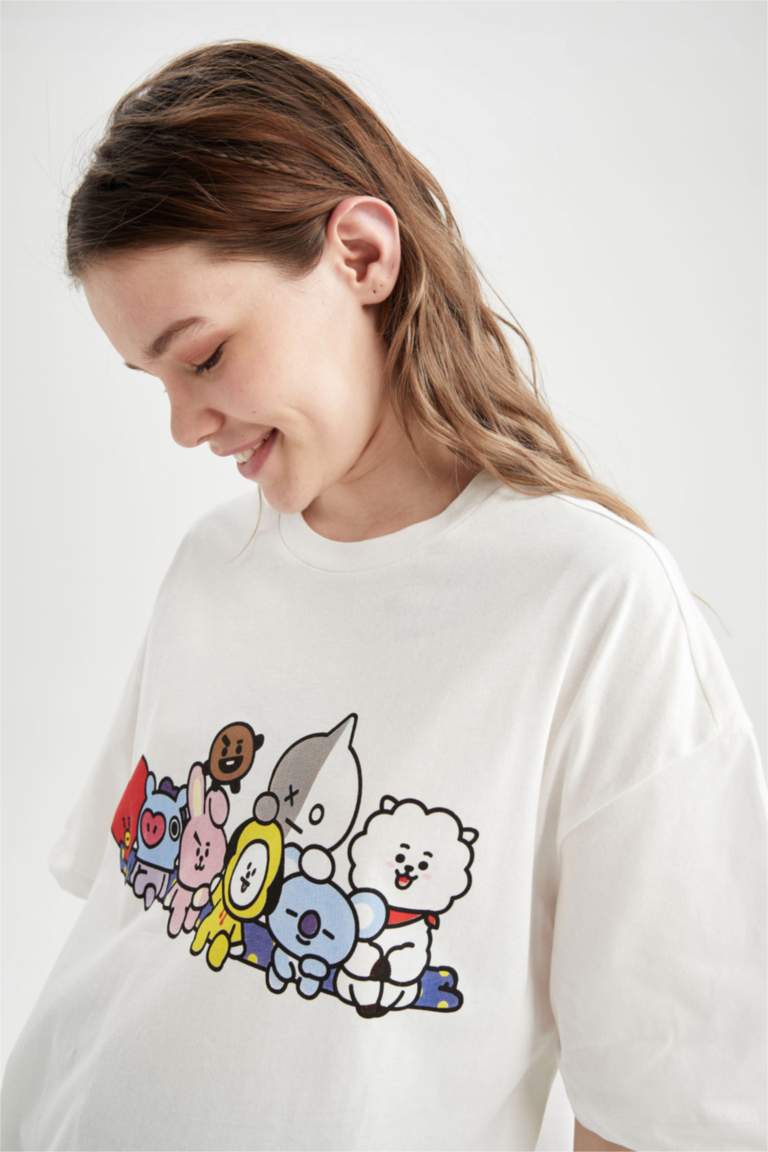 Coool BT21 Oversize Fit Bisiklet Yaka Kısa Kollu %100 Pamuk Tişört