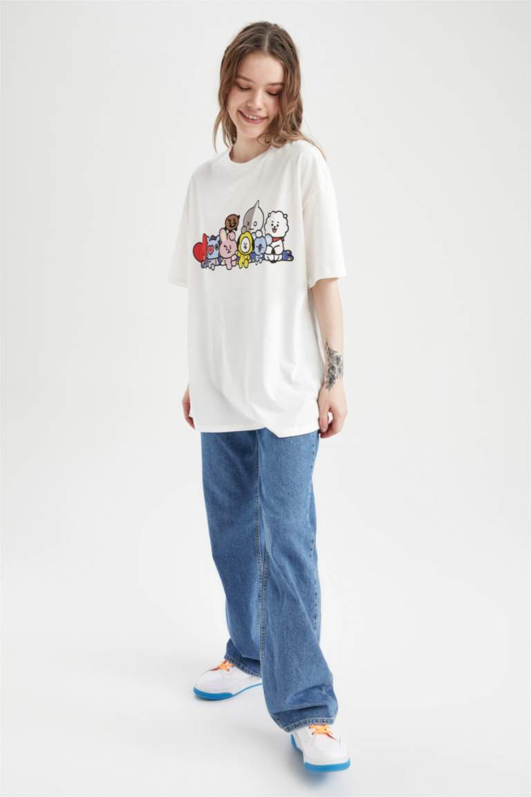 Coool BT21 Oversize Fit Bisiklet Yaka Kısa Kollu %100 Pamuk Tişört