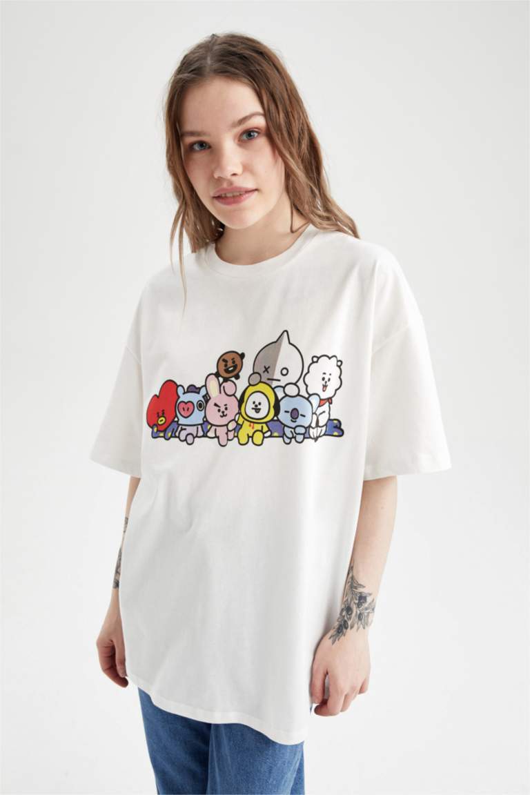 Coool BT21 Oversize Fit Bisiklet Yaka Kısa Kollu %100 Pamuk Tişört