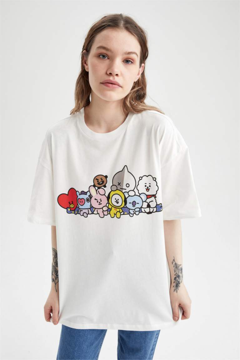 Coool BT21 Oversize Fit Bisiklet Yaka Kısa Kollu %100 Pamuk Tişört