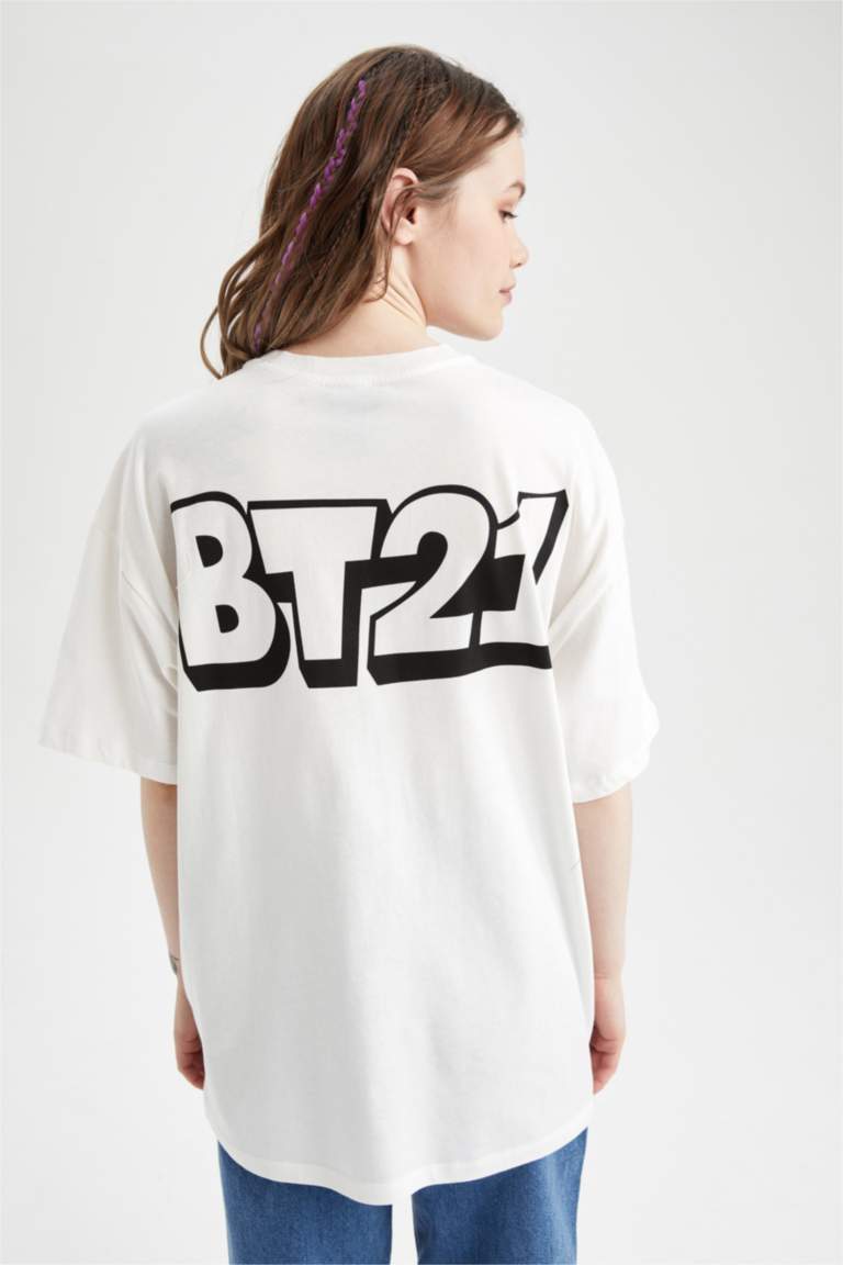 Coool BT21 Oversize Fit Bisiklet Yaka Kısa Kollu %100 Pamuk Tişört
