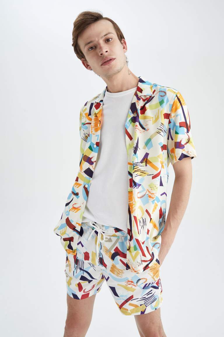 Regular Fit Printed Viscose Hawaiian Shirt